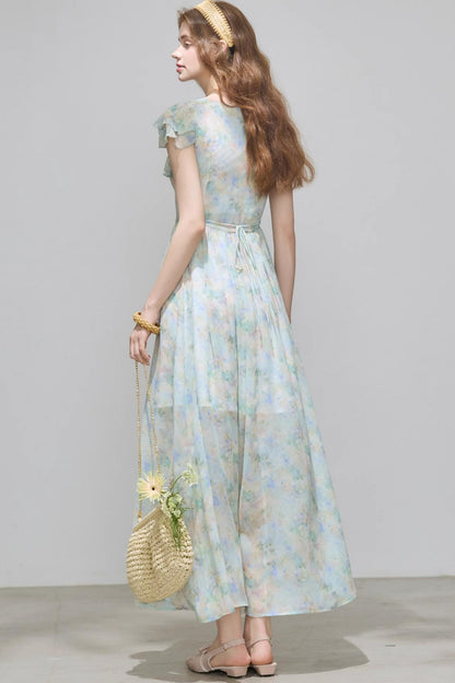 Slim V-Neck Ruffle Dress