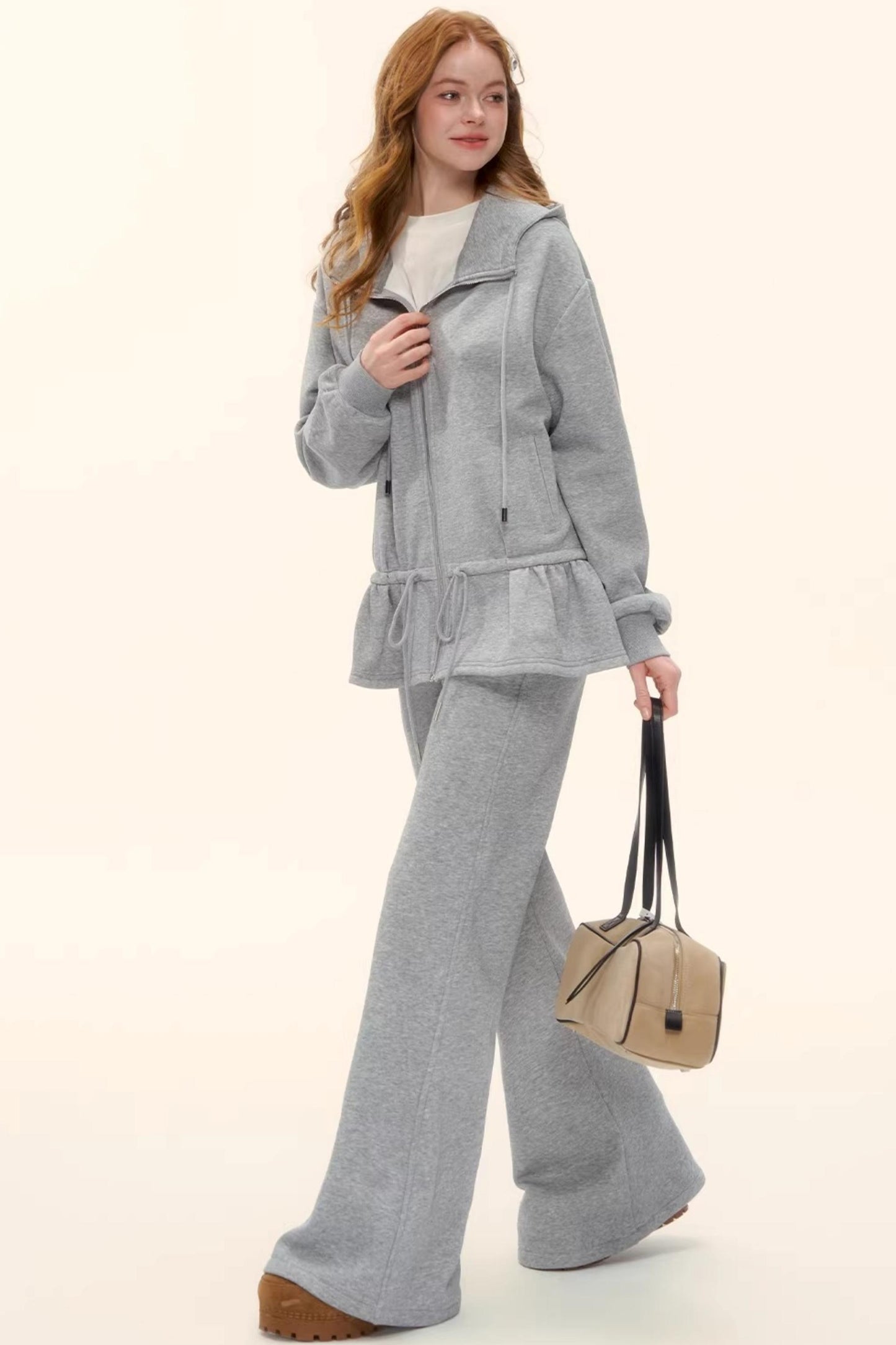 Hooded Drawstring Fleece Jacket Set-Up