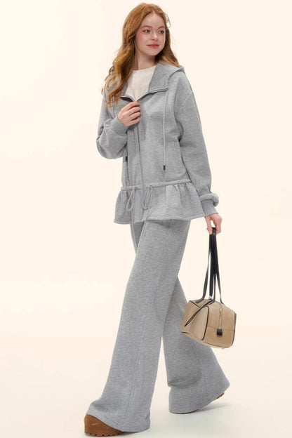 Hooded Drawstring Fleece Jacket Set-Up