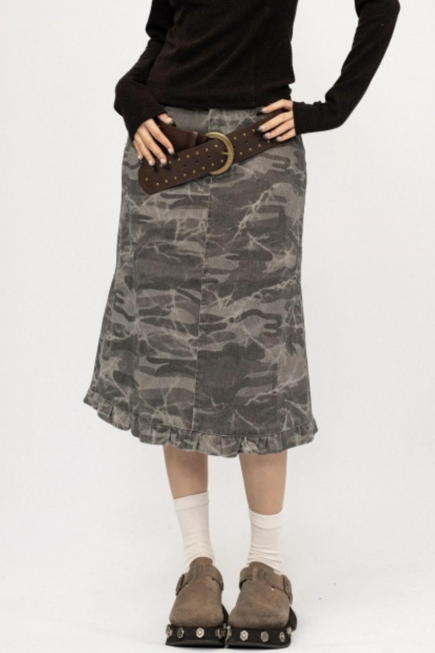 Retro Camouflage Ruffled Skirt