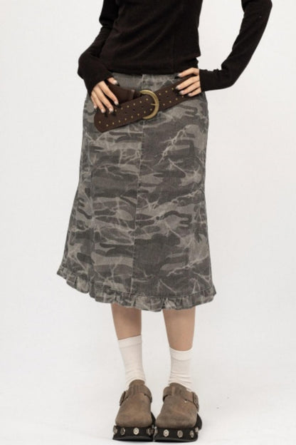 Retro Camouflage Ruffled Skirt