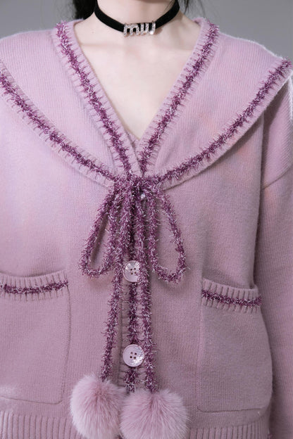 Pink Purple Fleece Wool Dress Set-UP