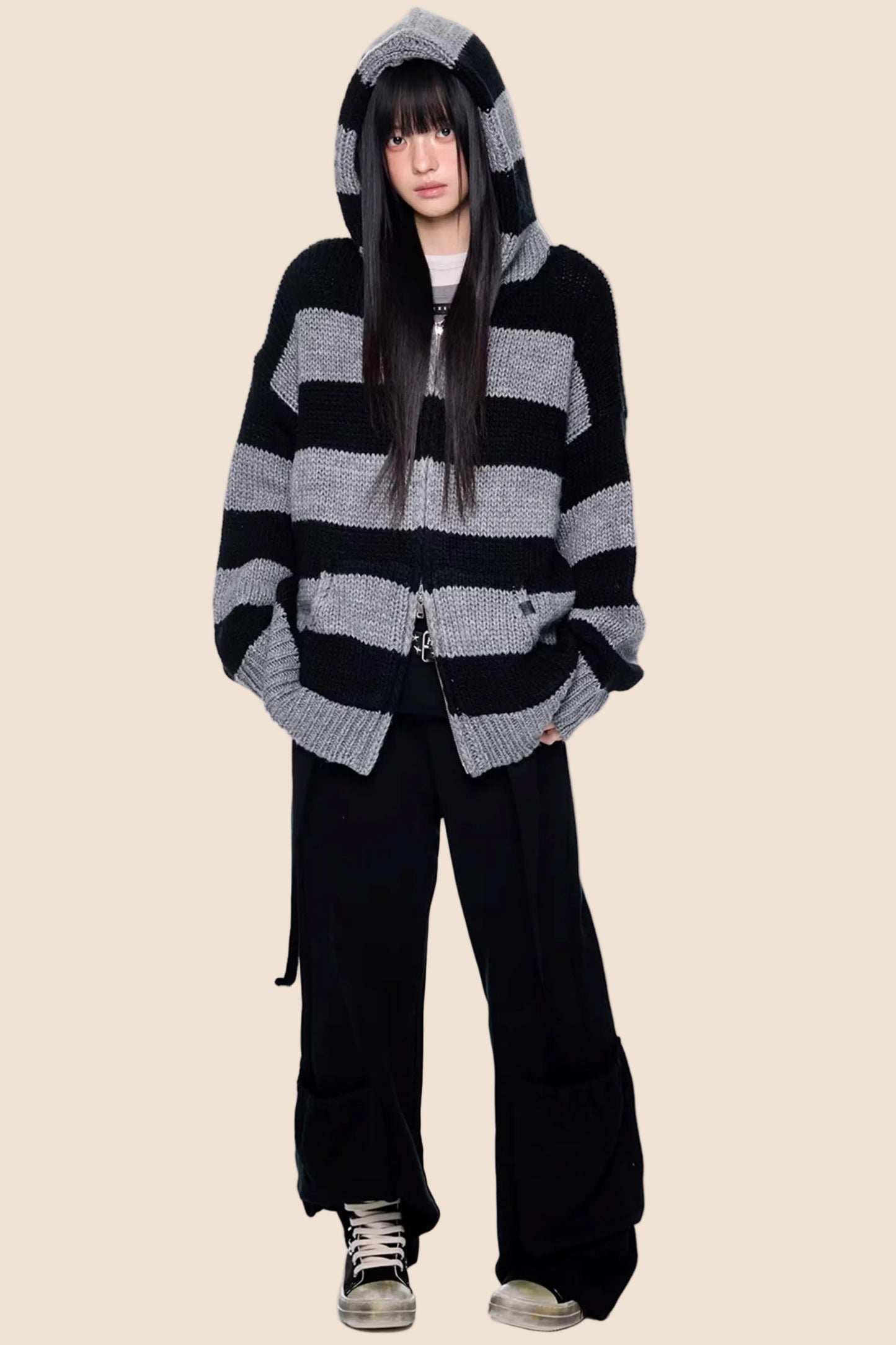 Striped Hooded Knit Jacket