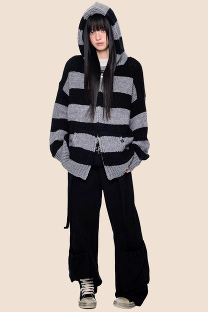 Striped Hooded Knit Jacket