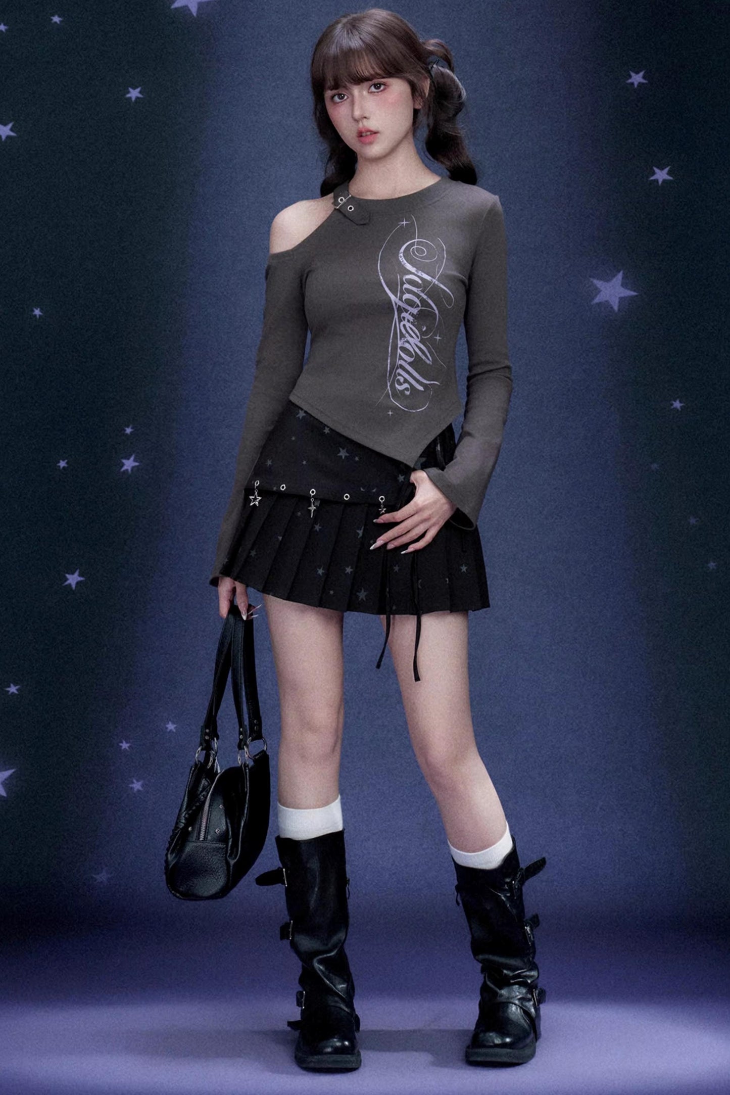 Gray Off-Shoulder T-Shirt Top