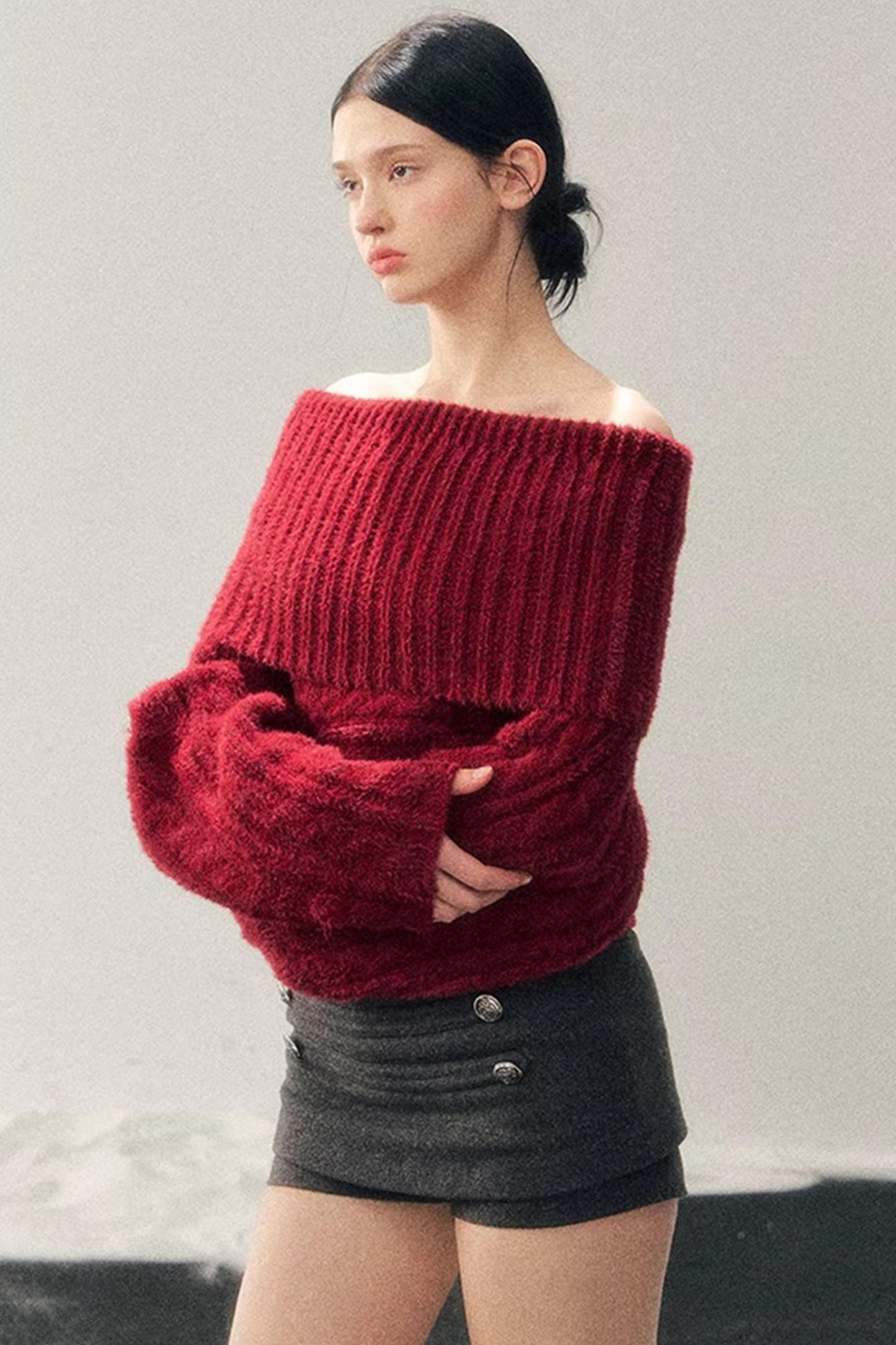 Off-Shoulder Cable Knit Sweater