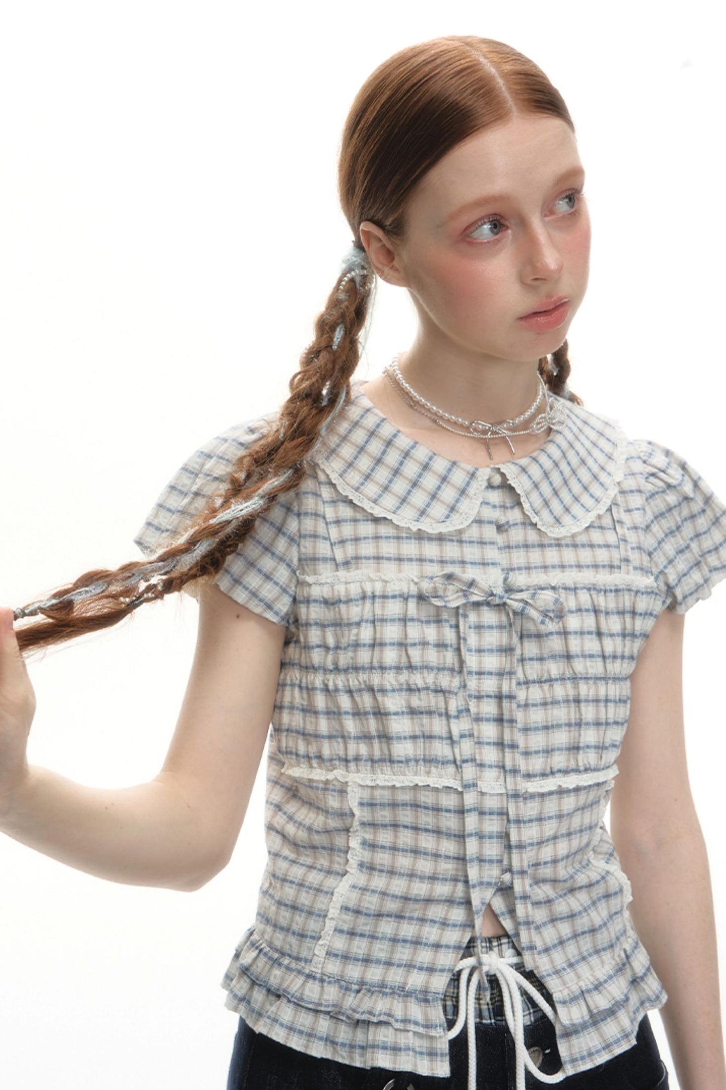 Designer Plaid Doll Collar Shirt