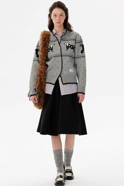 Nordic Retro Puppy Jacquard Knit Sweater