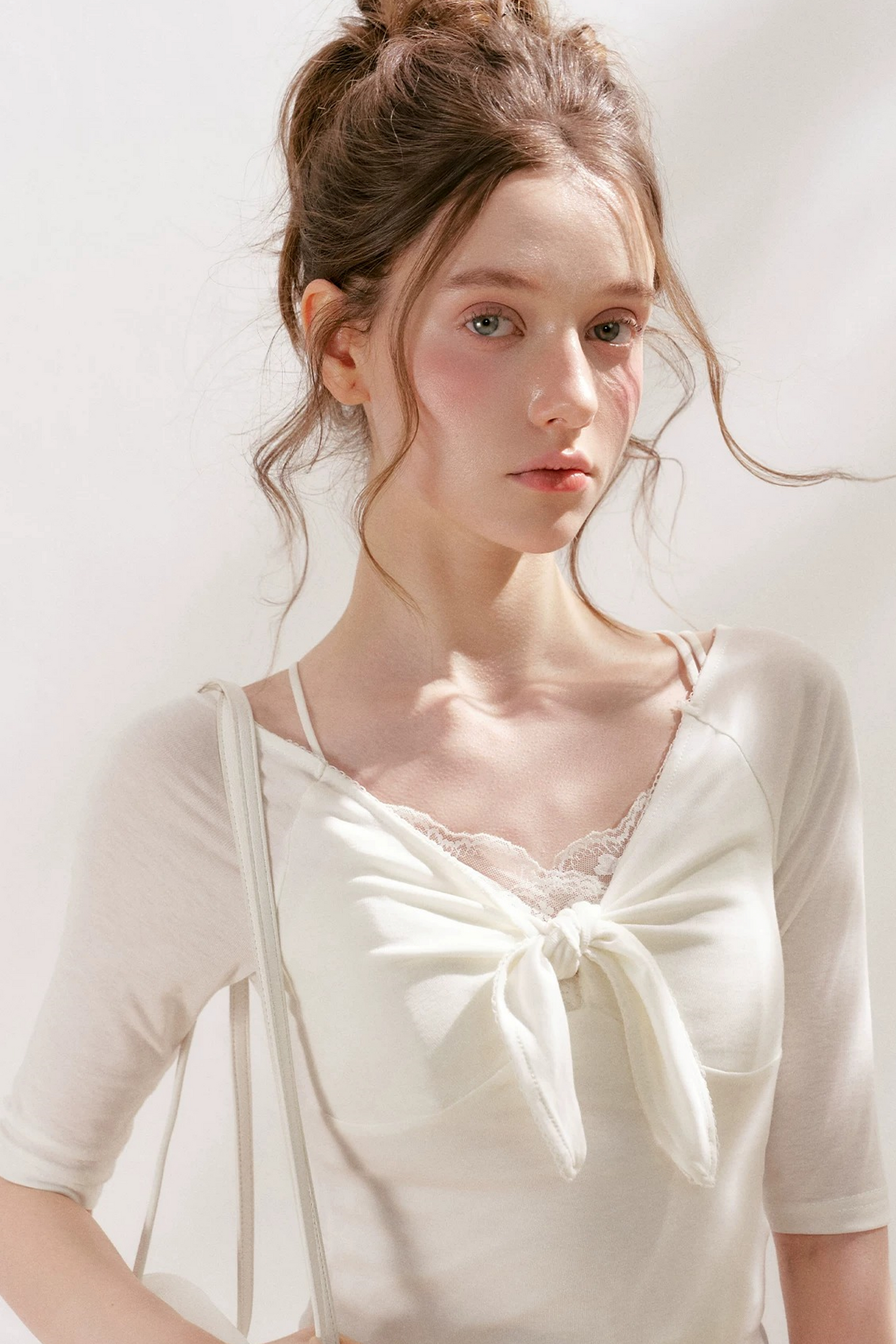 French Wave Lace Bow Blouse
