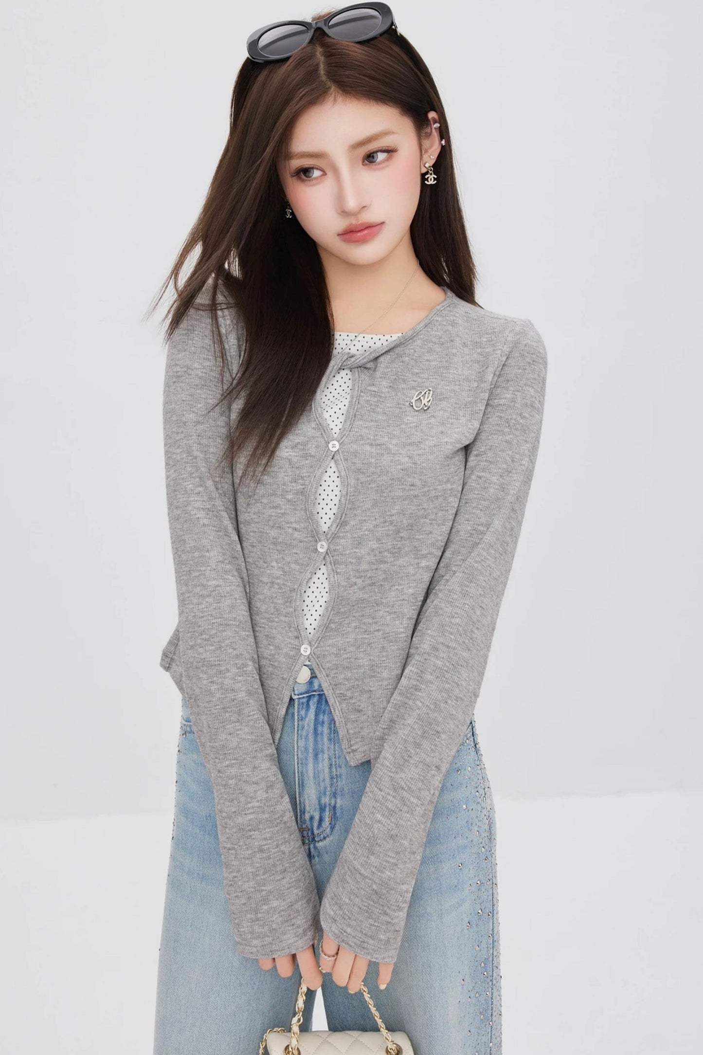 Hollow-Out Polka Dot Blouse Set-Up