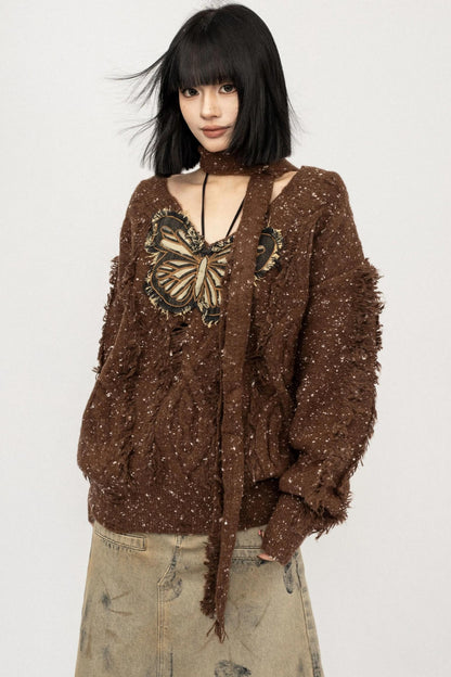 Butterfly Embroidered Knitted Sweater