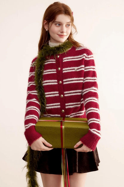 Christmas Red Striped Knitted Cardigan