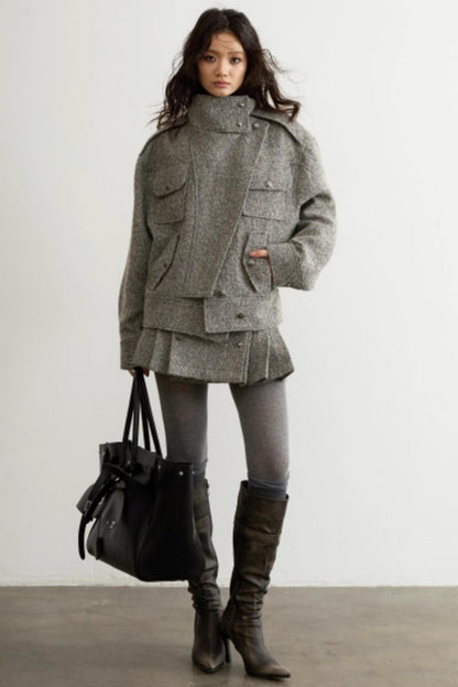 Herringbone Wool Silhouette Jacket Set-Up