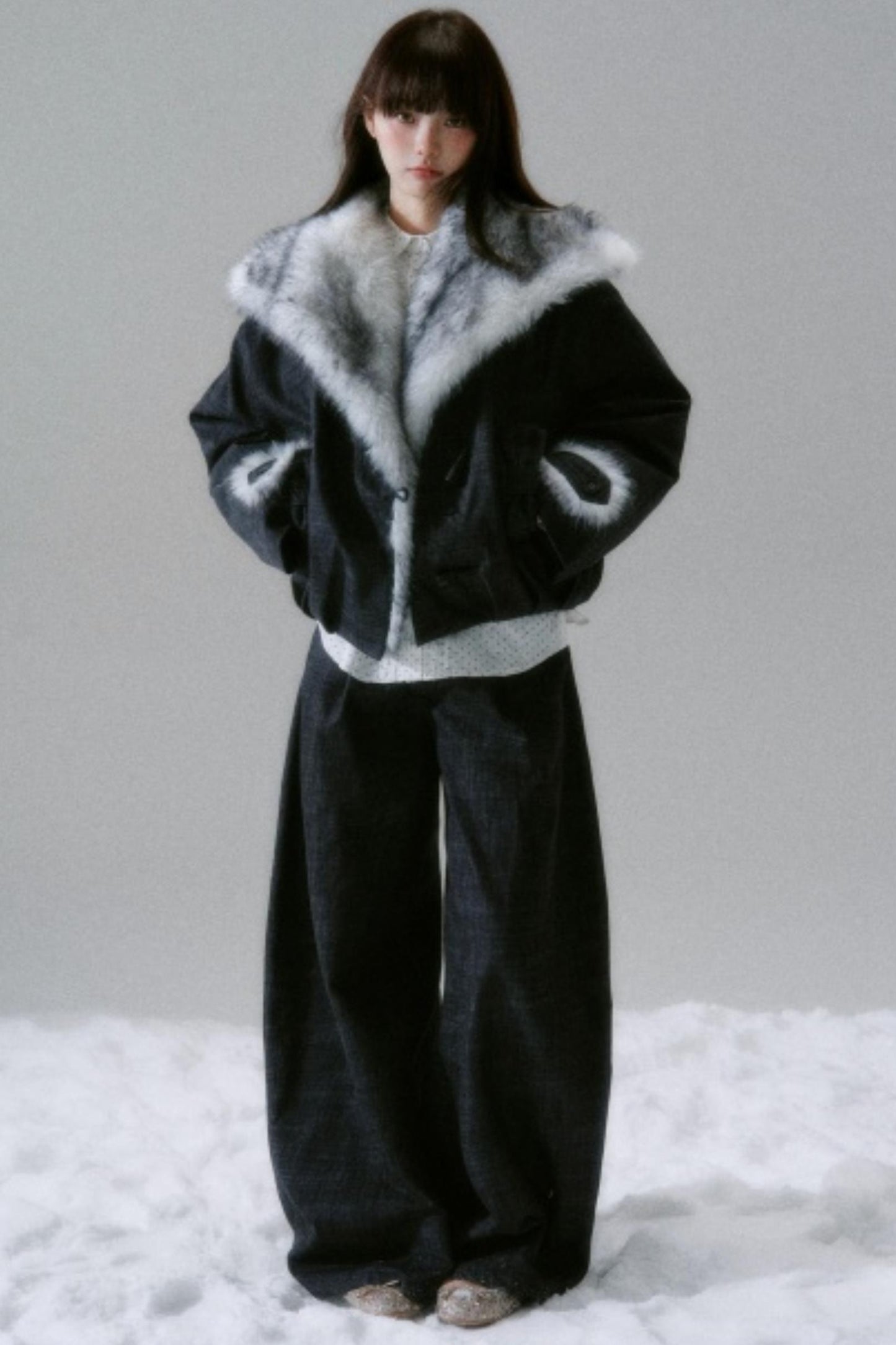 Navy Collar Plush Jacket