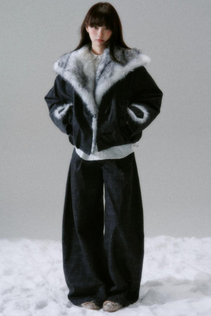 Navy Collar Plush Jacket