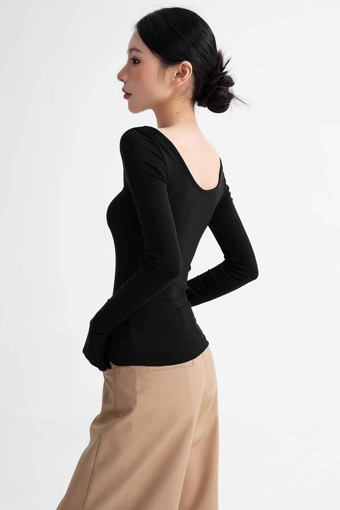 Wool Tencel Collarbone Sweater