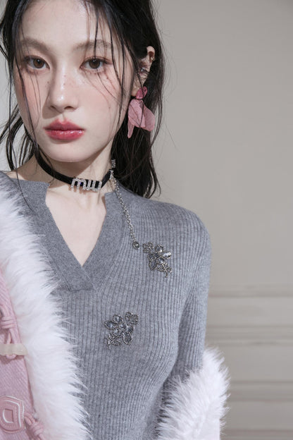 Wool Sequin Embroidered Top