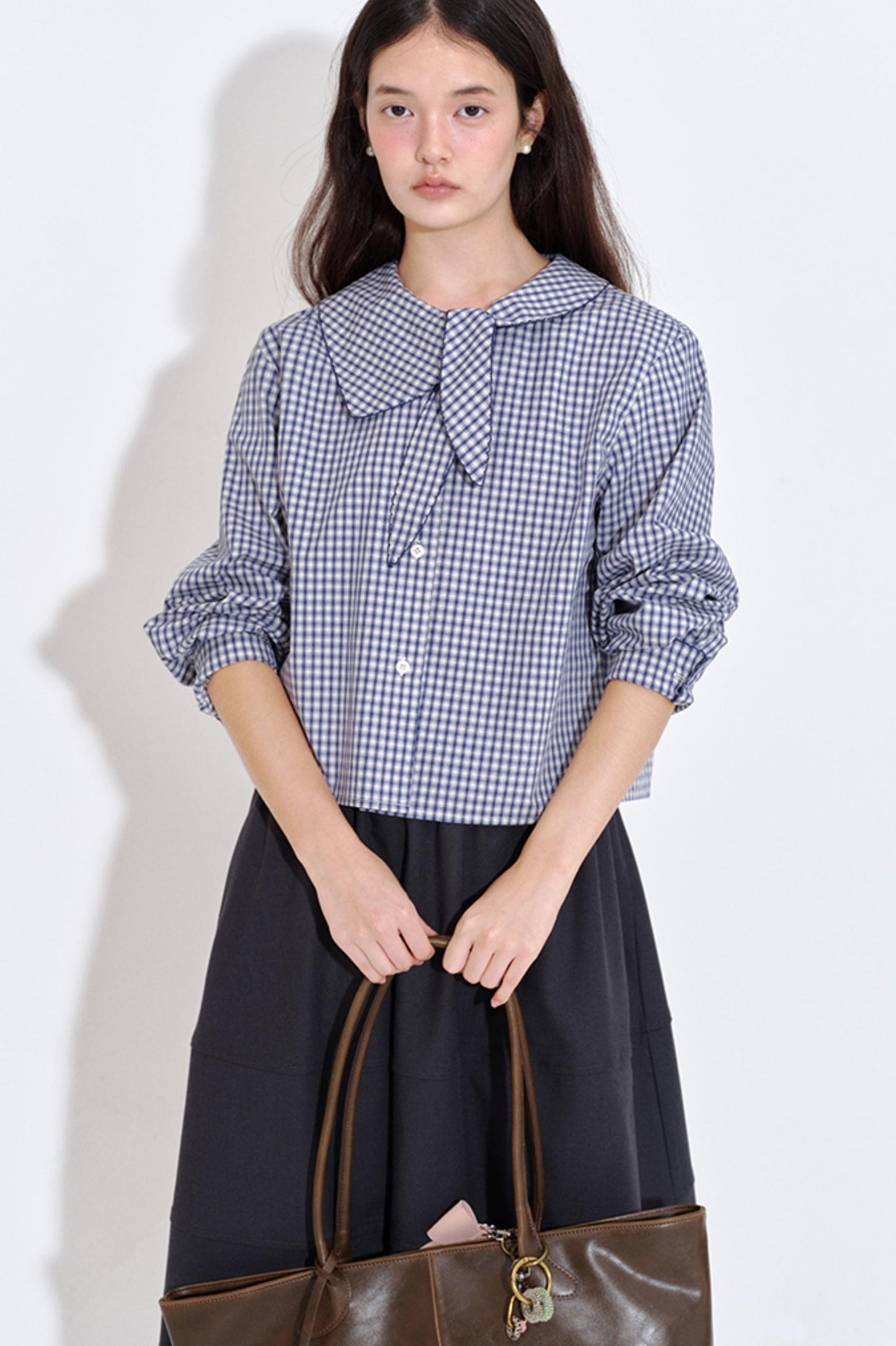 Rabbit Ear Collar Cropped Shirt