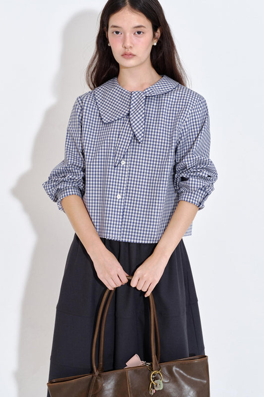 Rabbit Ear Collar Cropped Shirt