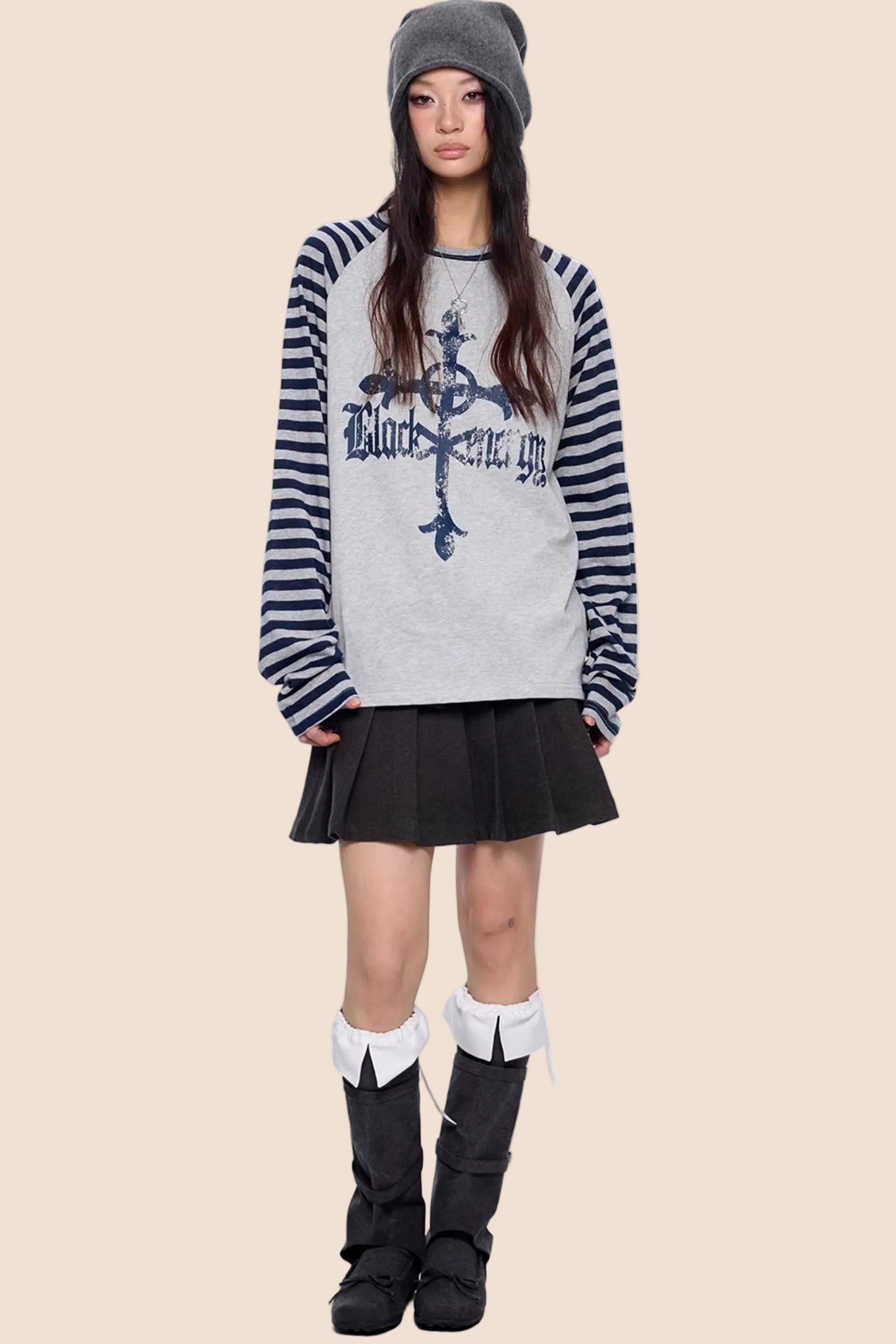 Gestreiftes Retro-Top mit Drop-Shoulder