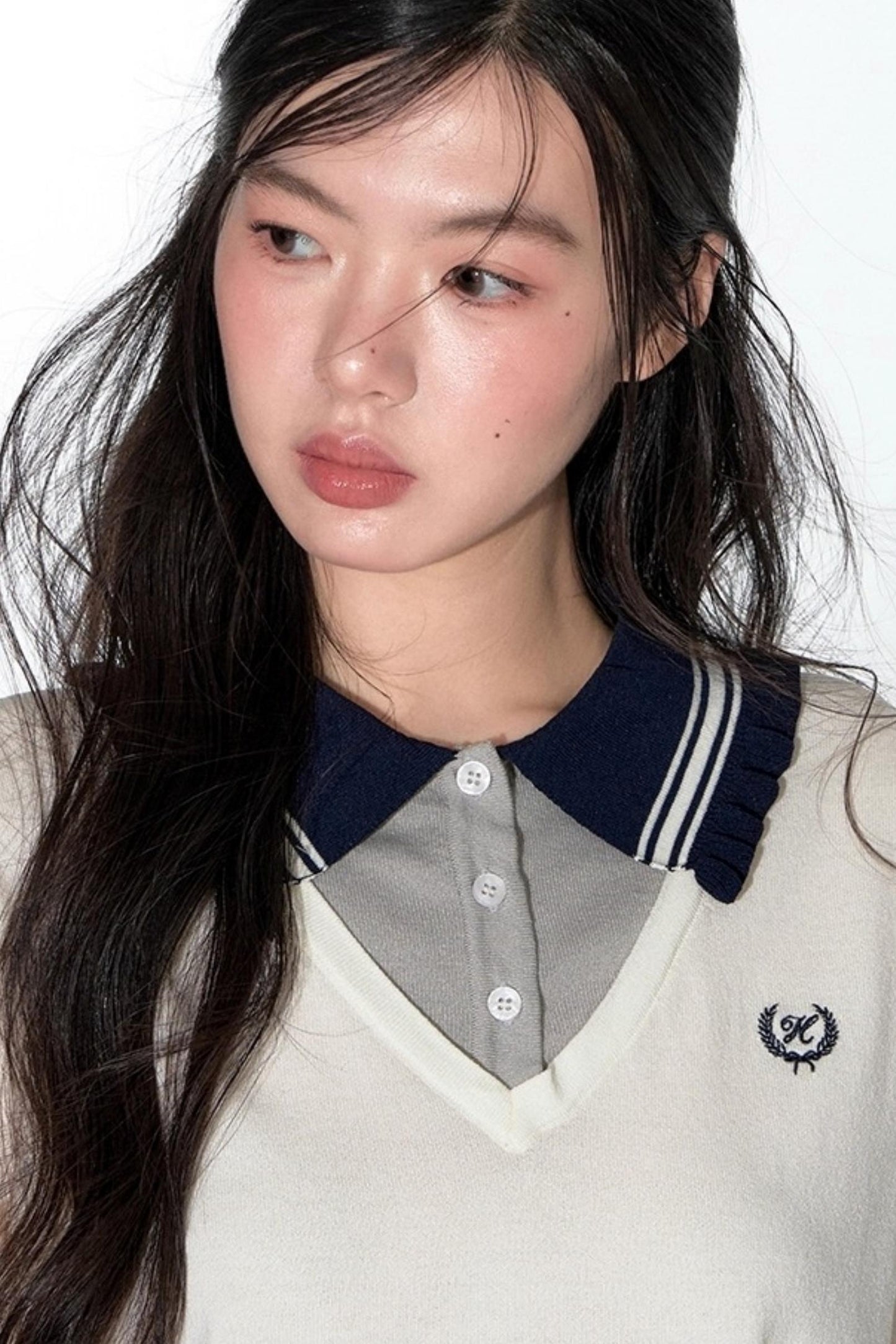 Preppy V-Neck Knit Top