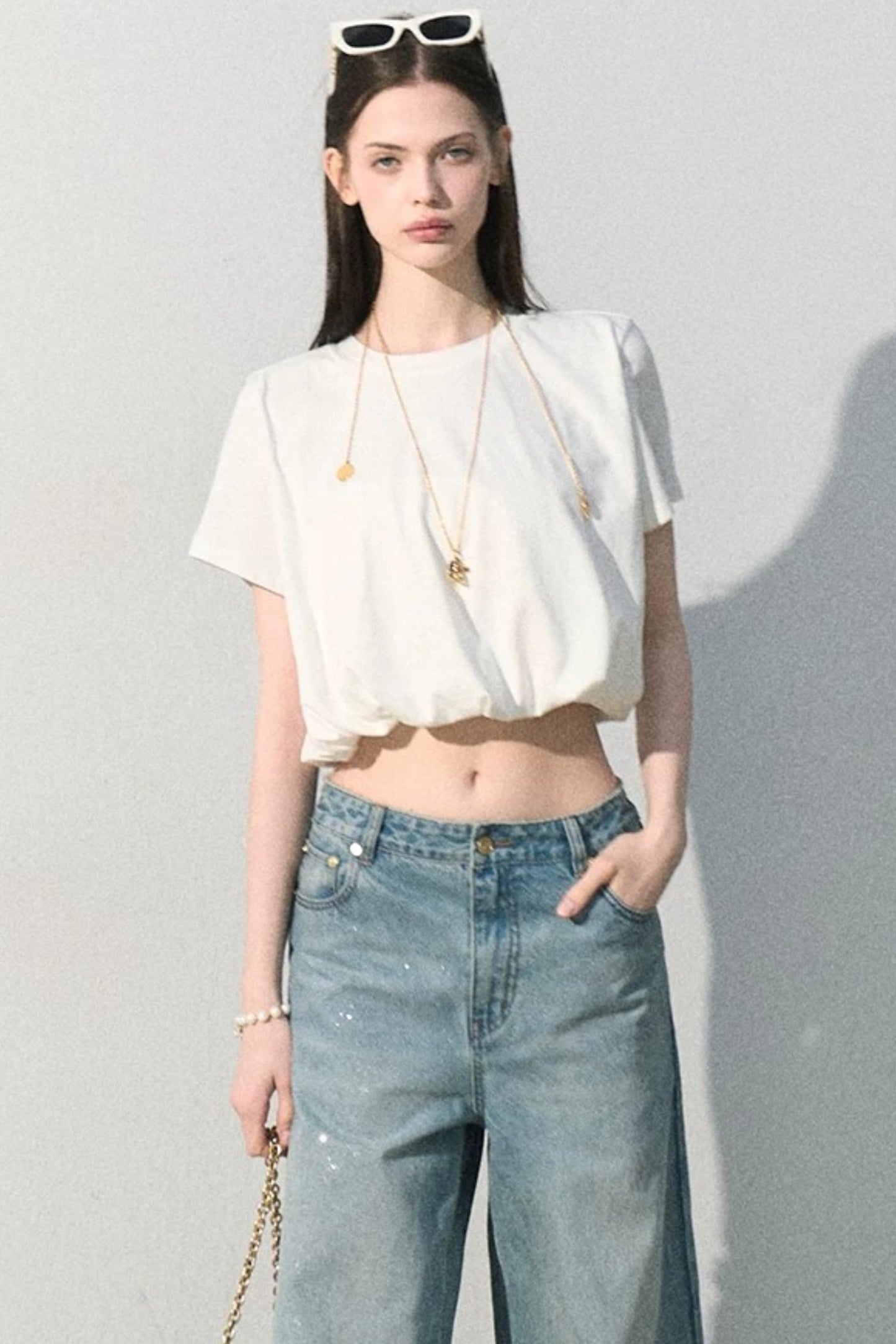 Blusa in lino plissettata a bocciolo
