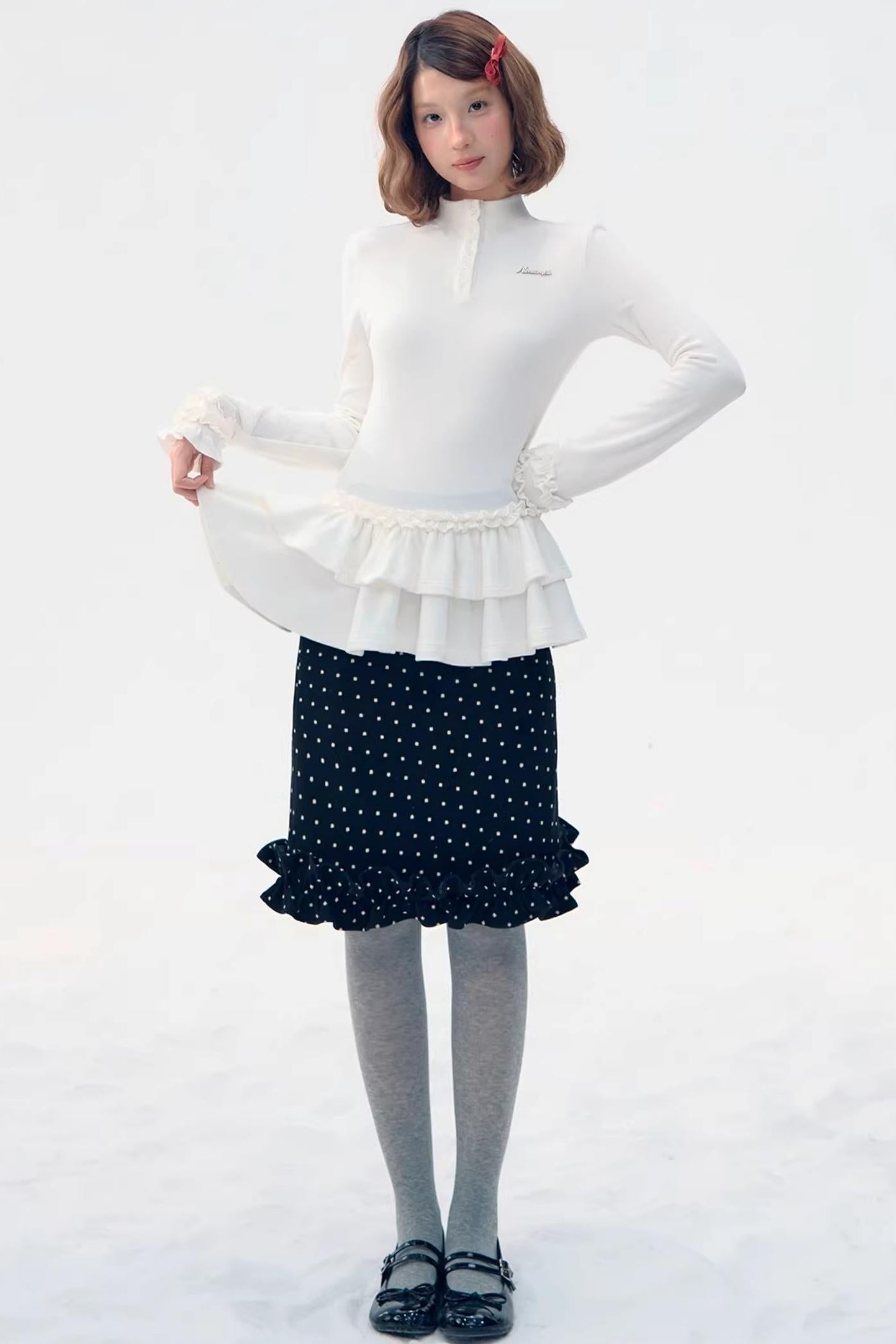 Six-Button Lace Hem Top