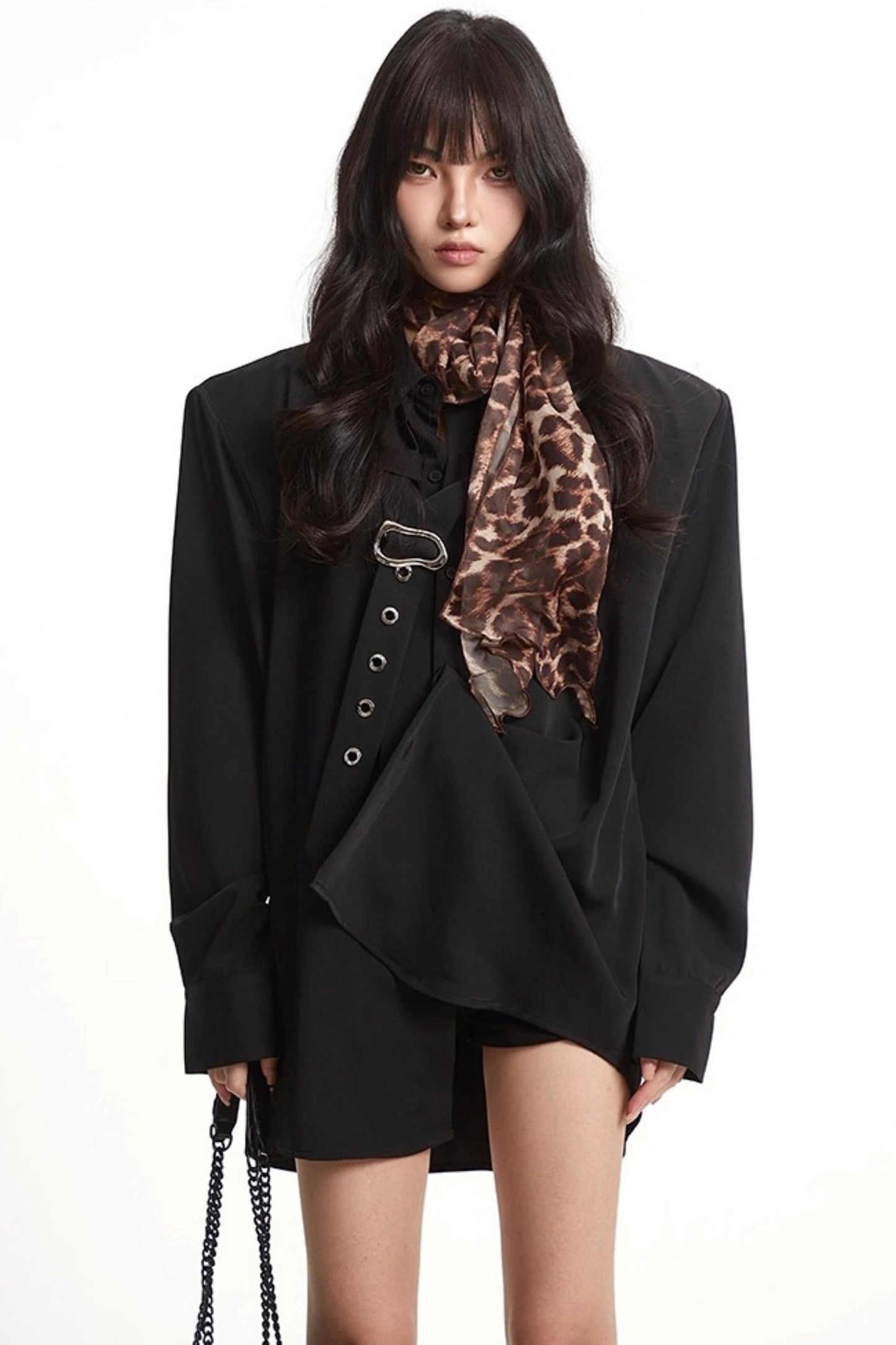 Metal Buckle Long-Sleeved Shirt