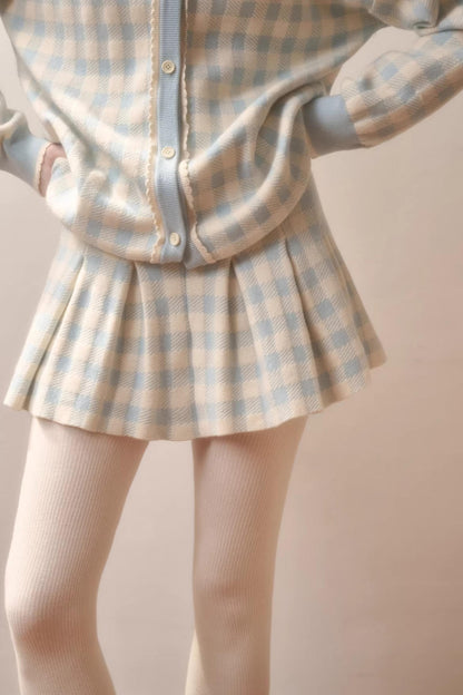 Comfortable Blue Plaid Pleated Jacket Set-Up