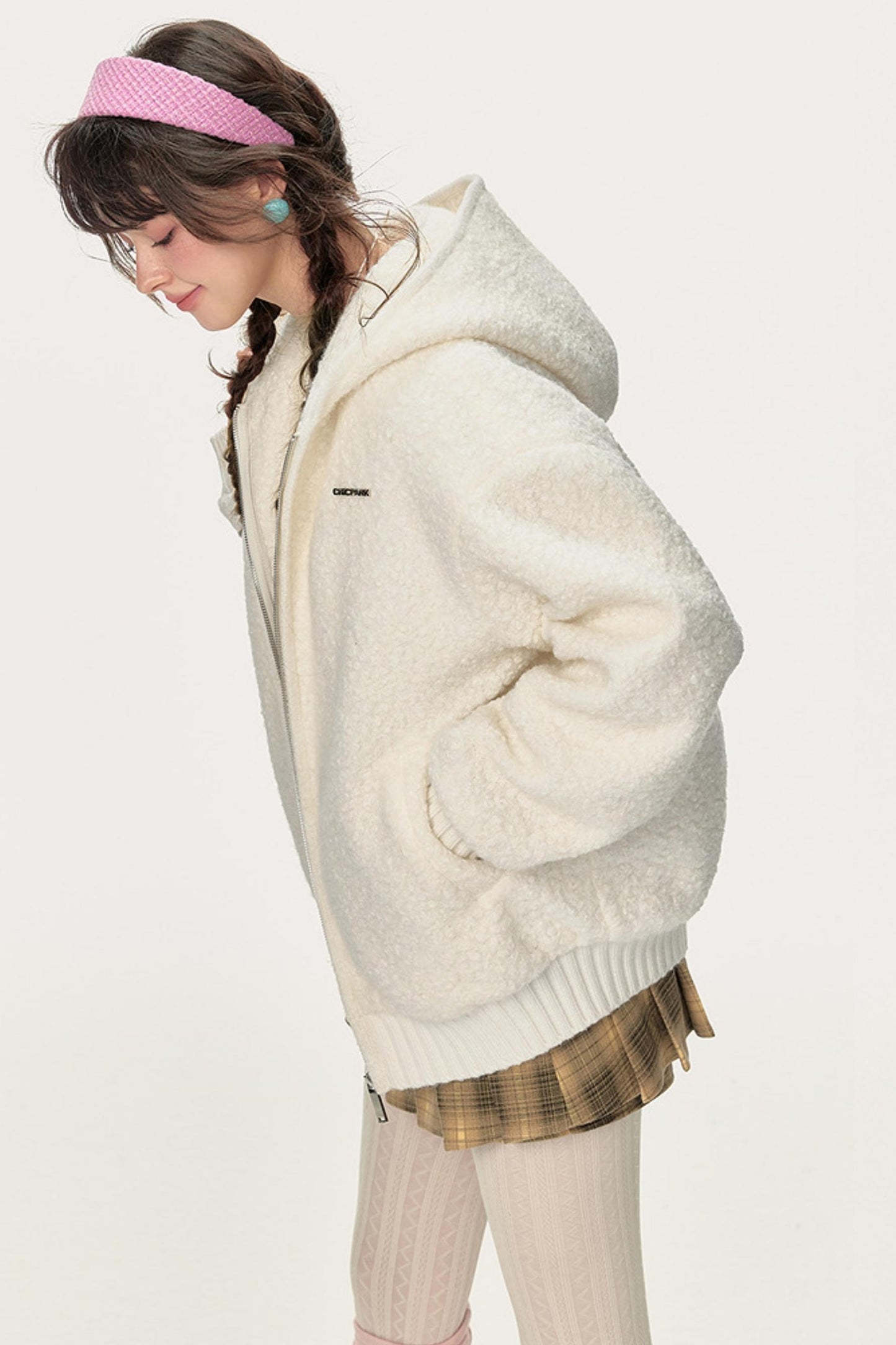 Faux Lamb Wool Hooded Coat