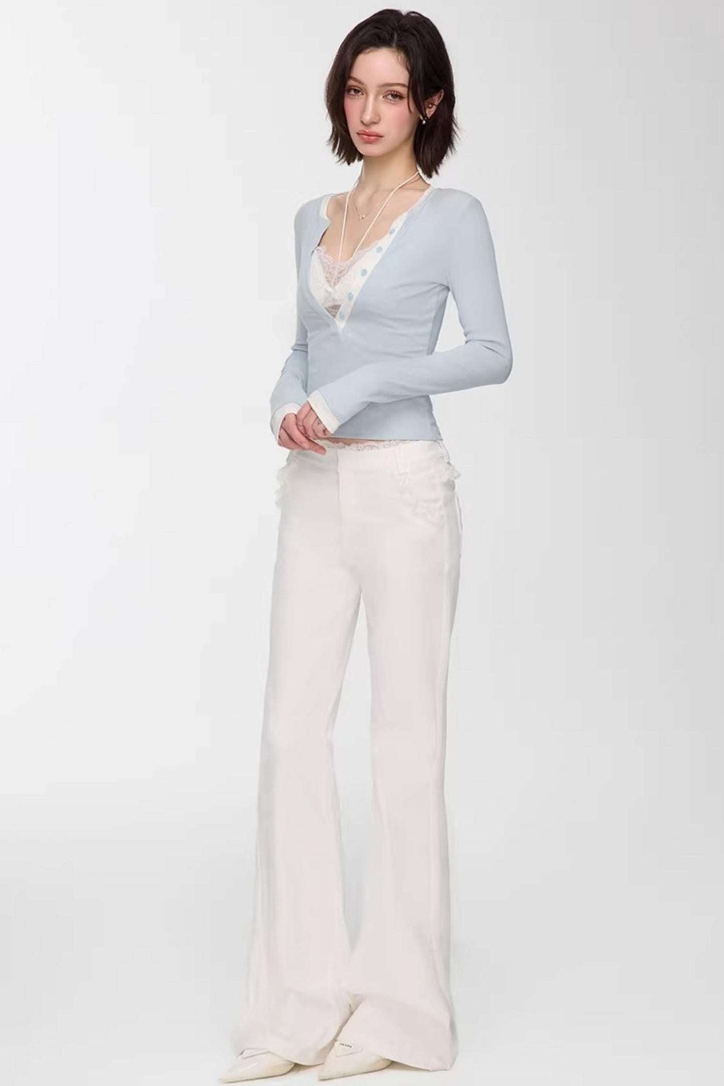 Color-Blocked Deep V-Neck Top Set-Up