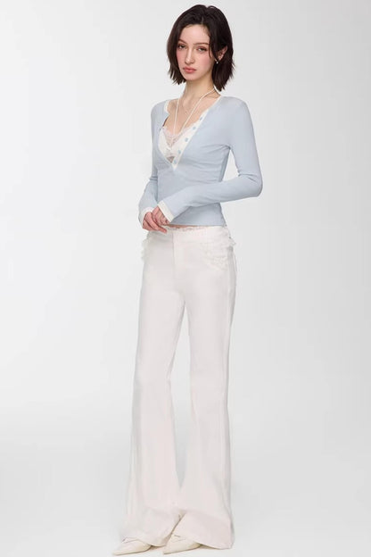 Color-Blocked Deep V-Neck Top Set-Up