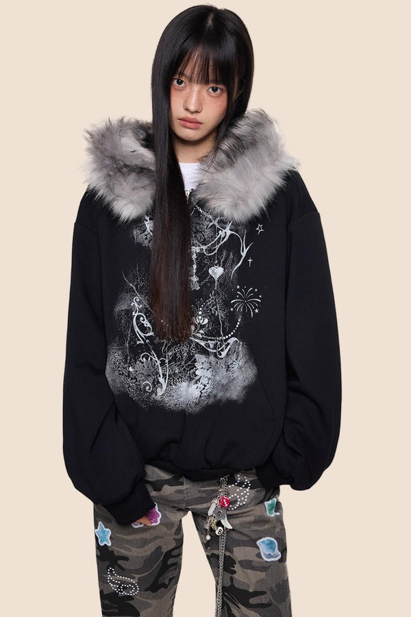 Graphic Print Luxury Hoodie Top