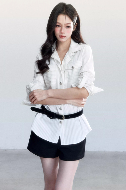 Striped Elegance Shirt Skirt Set-Up