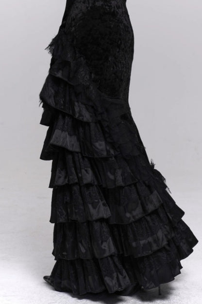 Black Velvet Fishtail Skirt