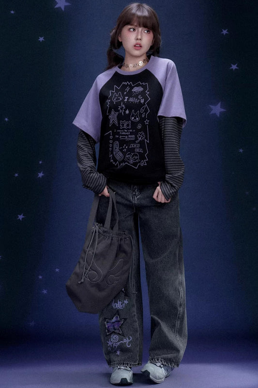 Graffiti Print Two-Piece T-Shirt Set-Up