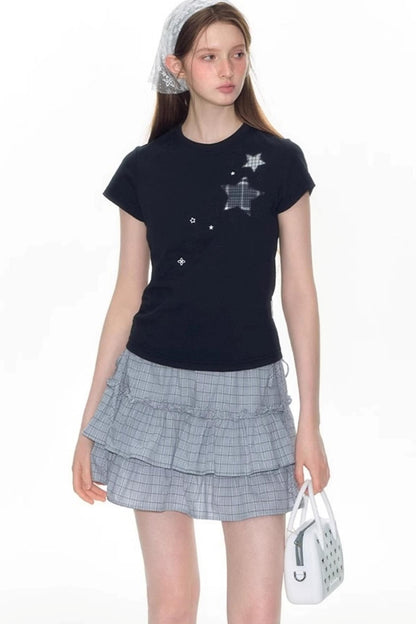 Star Patch Embroidered Short Sleeve Top