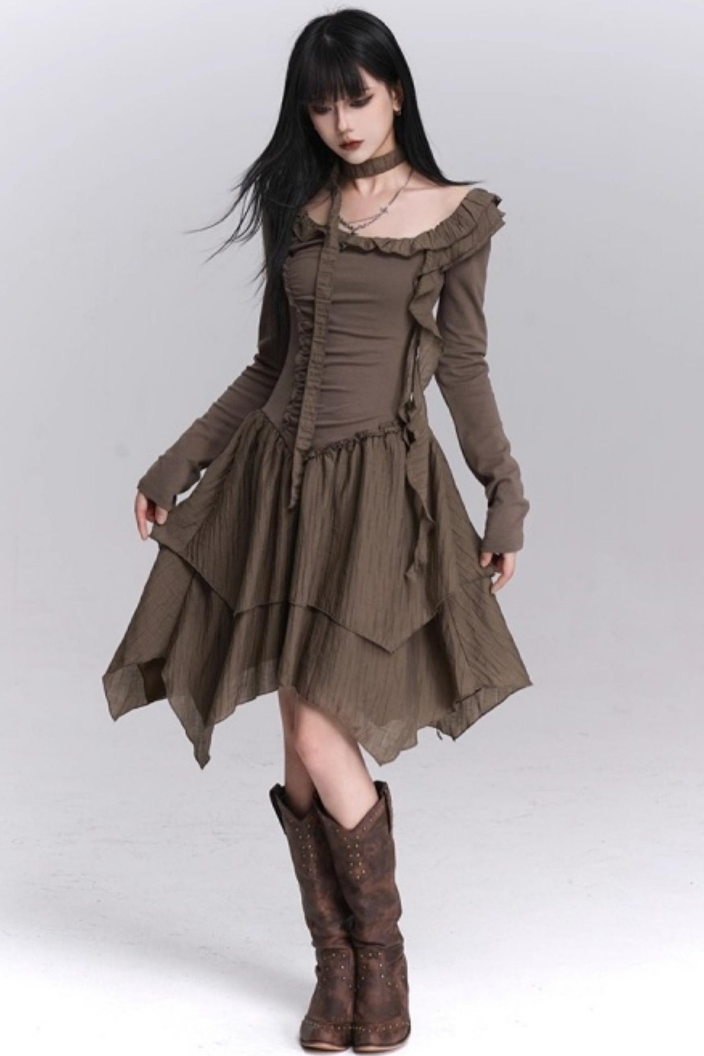 Cinched-Waist Autumn Dress