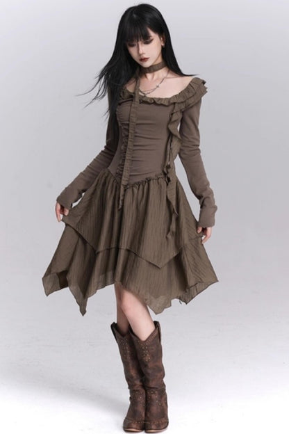 Cinched-Waist Autumn Dress