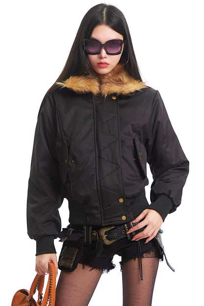 Korean Black Fur Collar Jacket