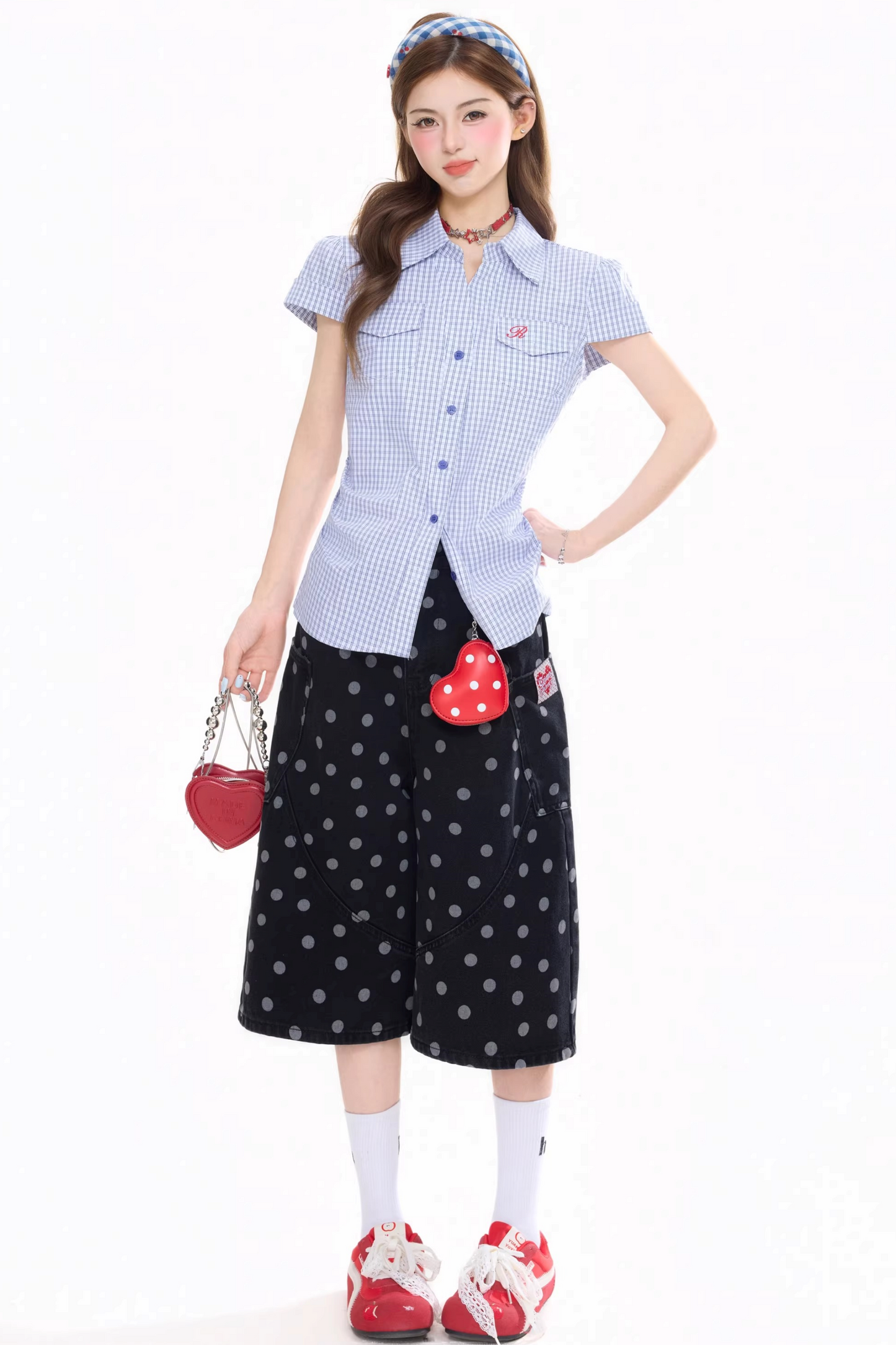 땡땡이 크롭 팬츠