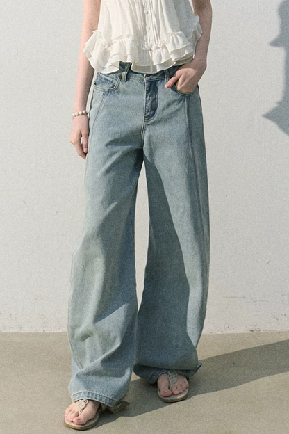 Pantaloni vintage in cotone effetto consumato a gamba larga