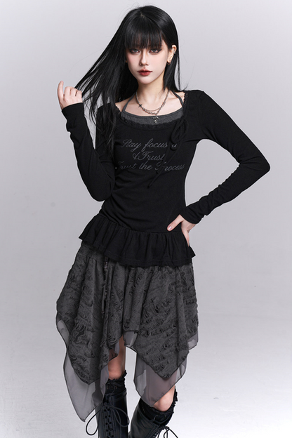 Black Halter Neck Two-Piece Top