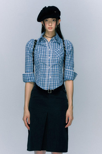 Autumn Checked Cinched Waist Shirt