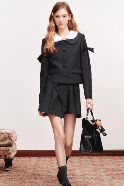 Bow Wool Long Sleeve Trench Coat