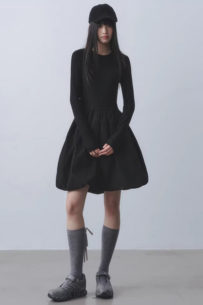 Black Knit Floral Dress