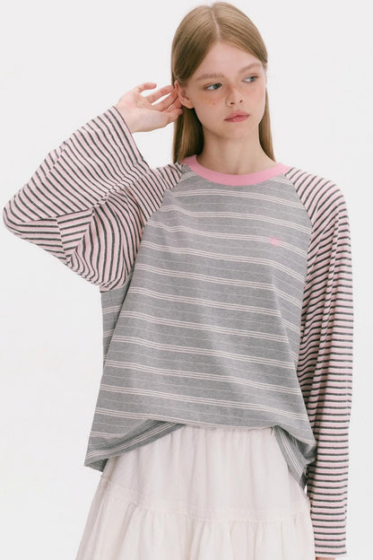 Striped Raglan Sleeve Slim Top