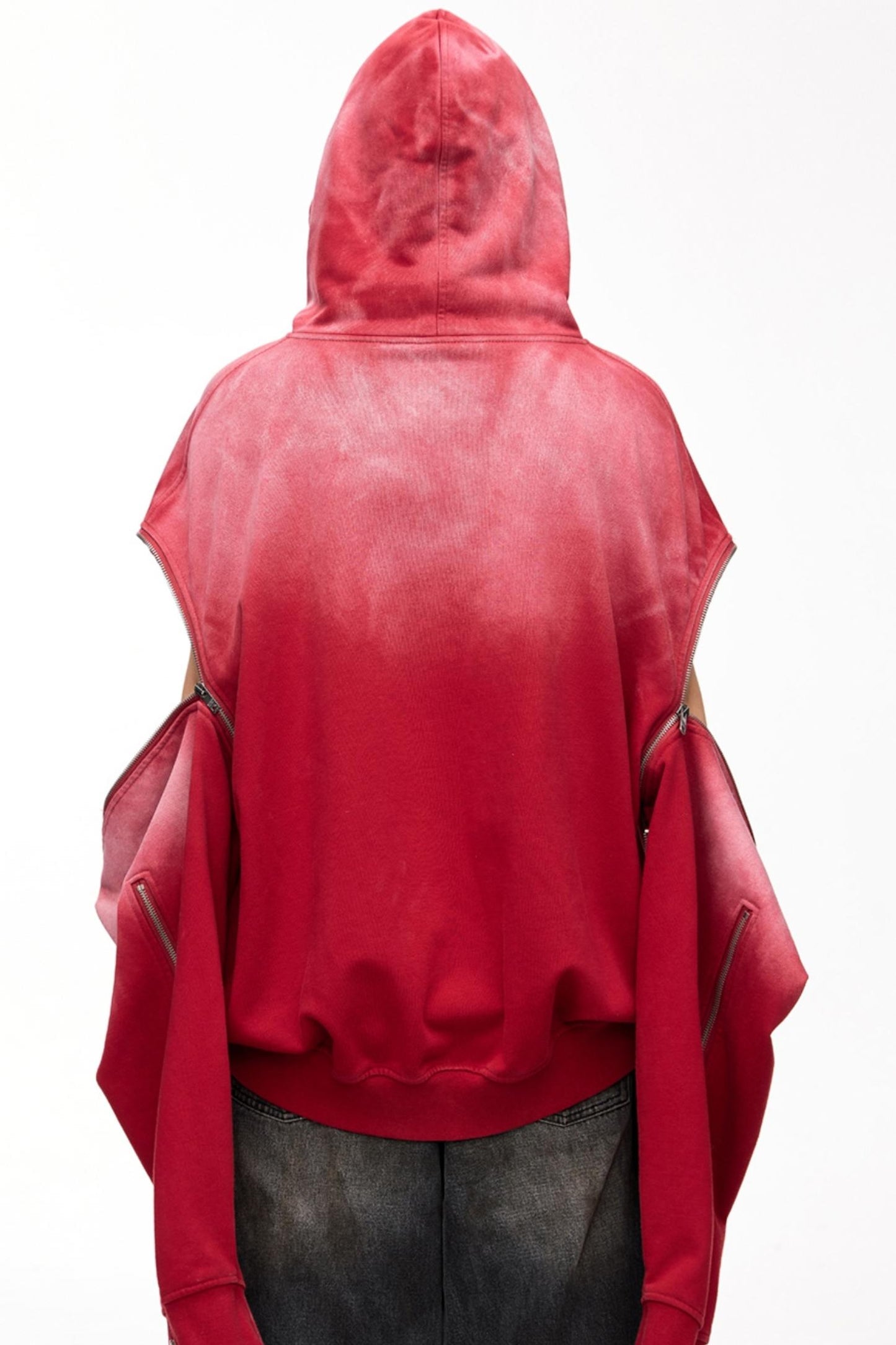 Distressed Red Hooded Sweatshirt