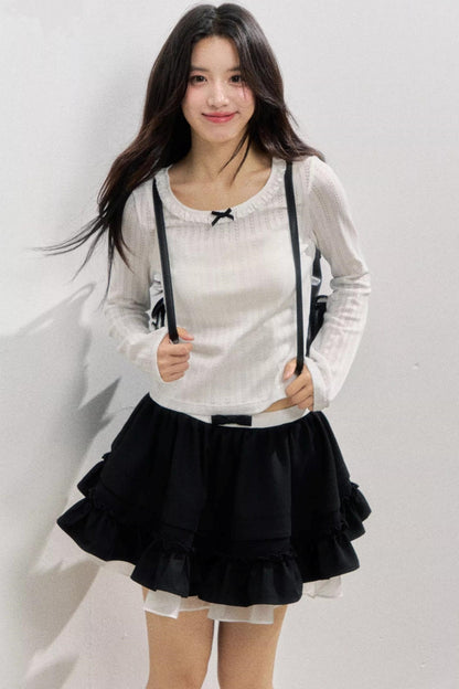 Texture Hollow Knit Long-Sleeved T-Shirt