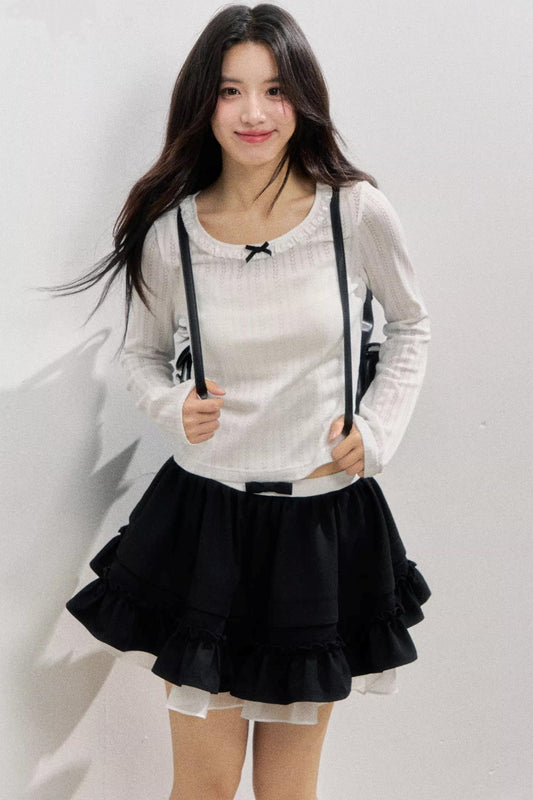 Texture Hollow Knit Long-Sleeved T-Shirt